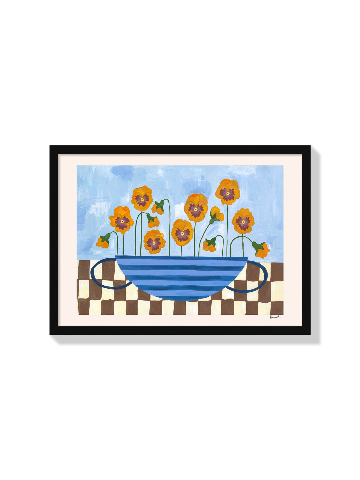 Pansies In Striped Vase - Frankie Penwill - Black Frame |frame=Black Frame|