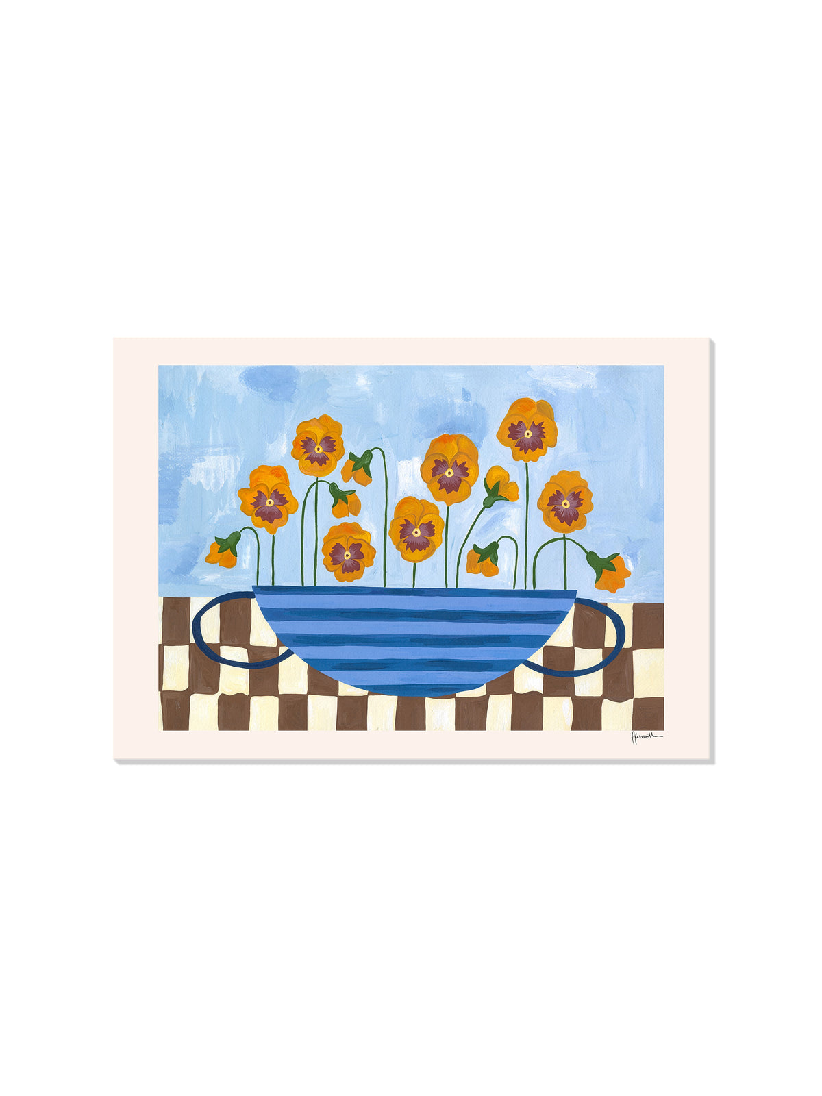 Pansies In Striped Vase - Frankie Penwill - Unframed |frame=Unframed|