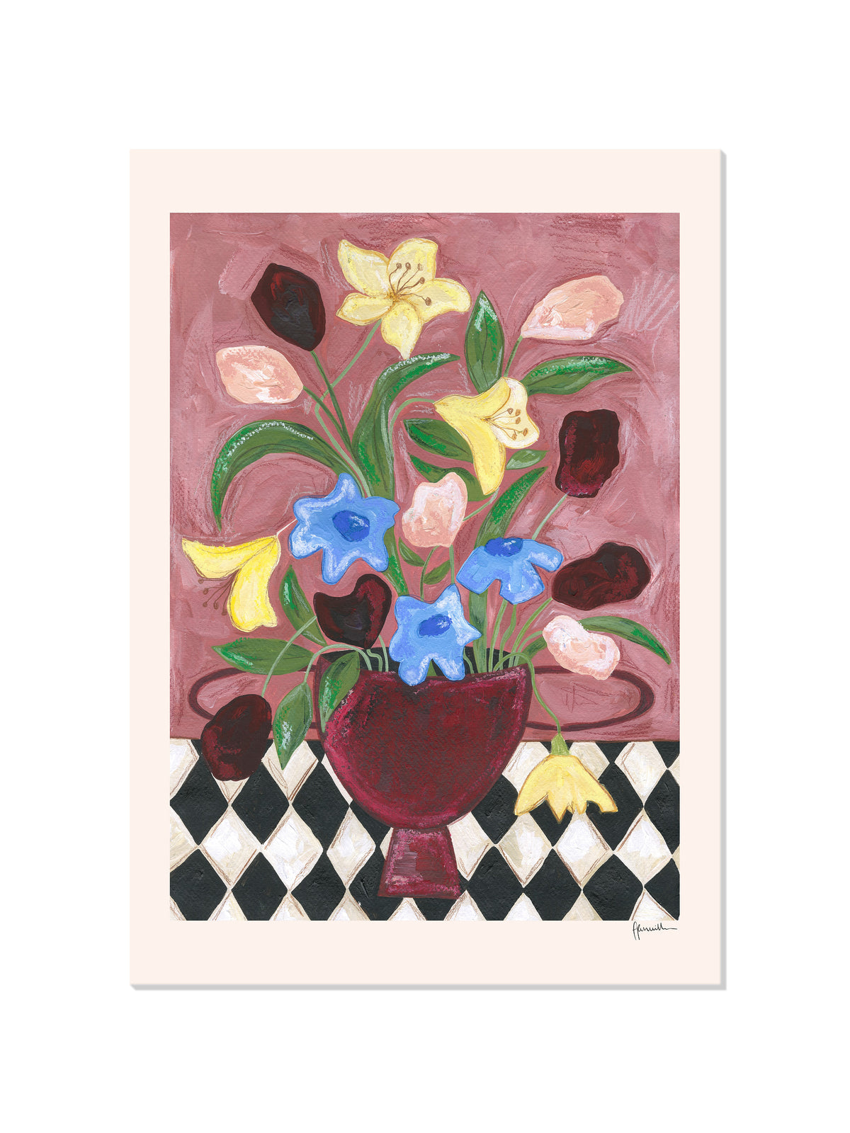 Colourful Bunch In Burgundy Vase - Frankie Penwill - Unframed |frame=Unframed|