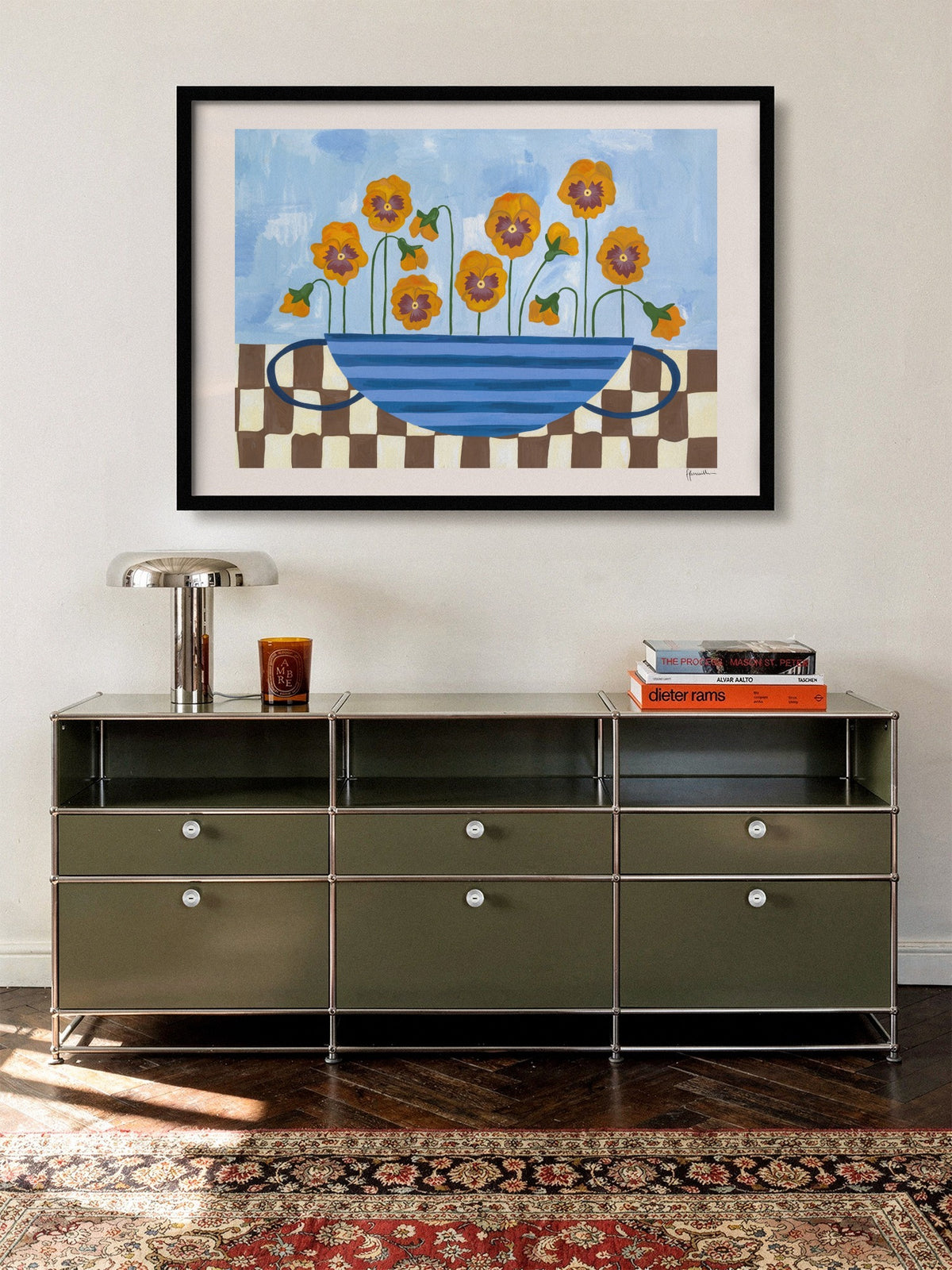 Pansies In Striped Vase - Frankie Penwill - A_L_Black_140726 |type=lifestyle|