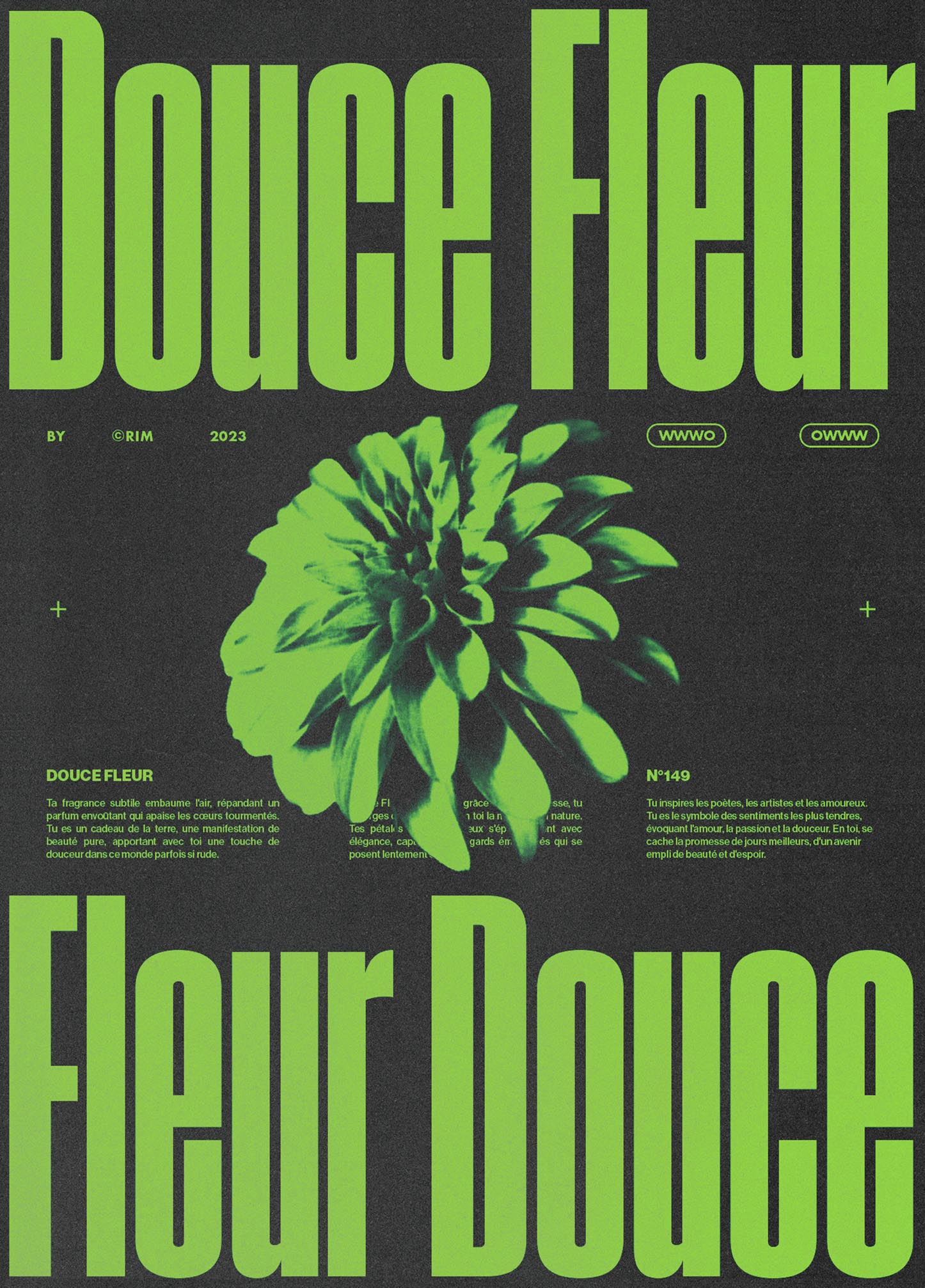 a black and green poster with a flower on it