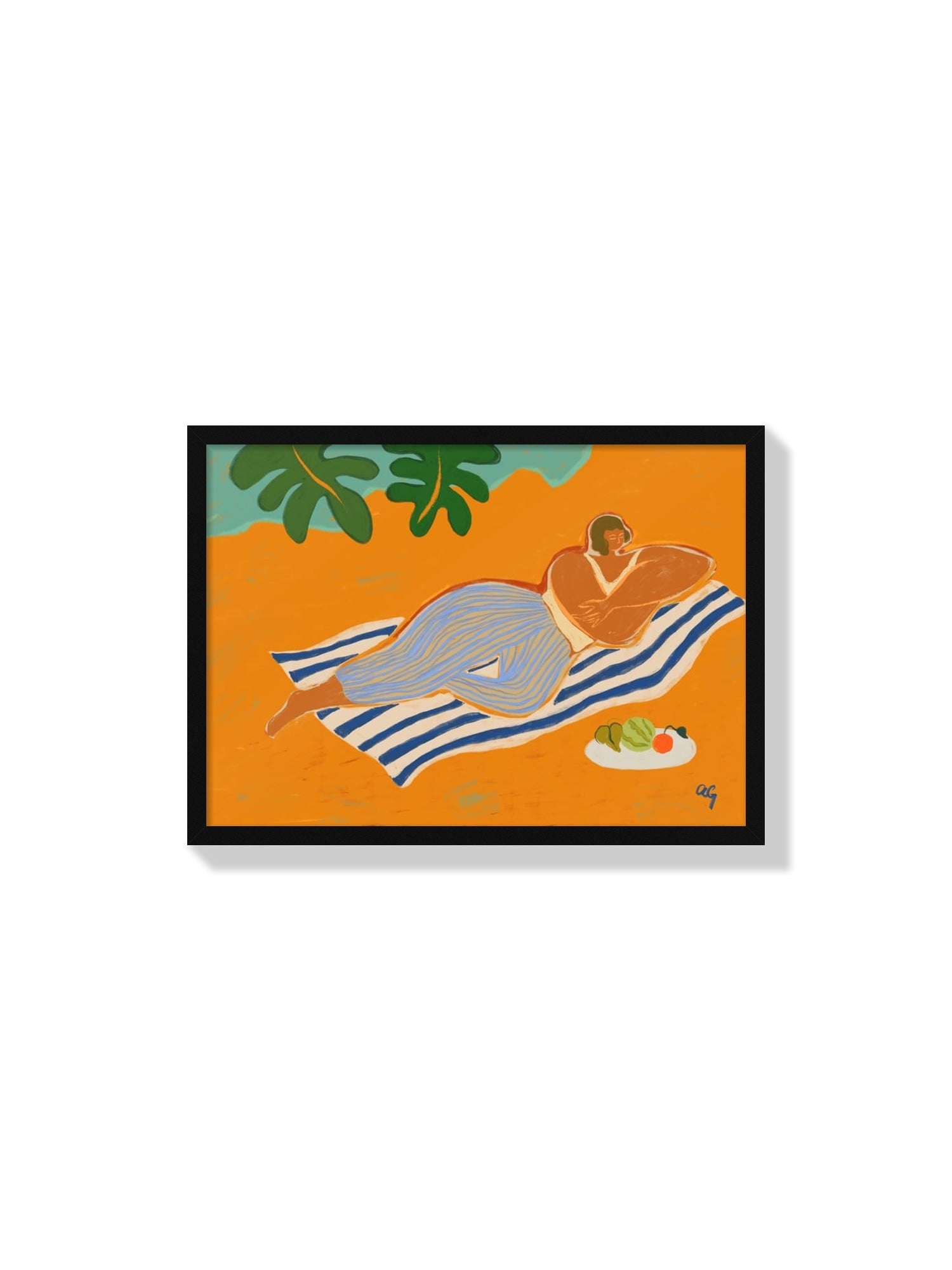 "The Day At The Beach" fine art print by Arty Guava in black frame, showcasing a tranquil seaside scene. |frame=Black Frame|