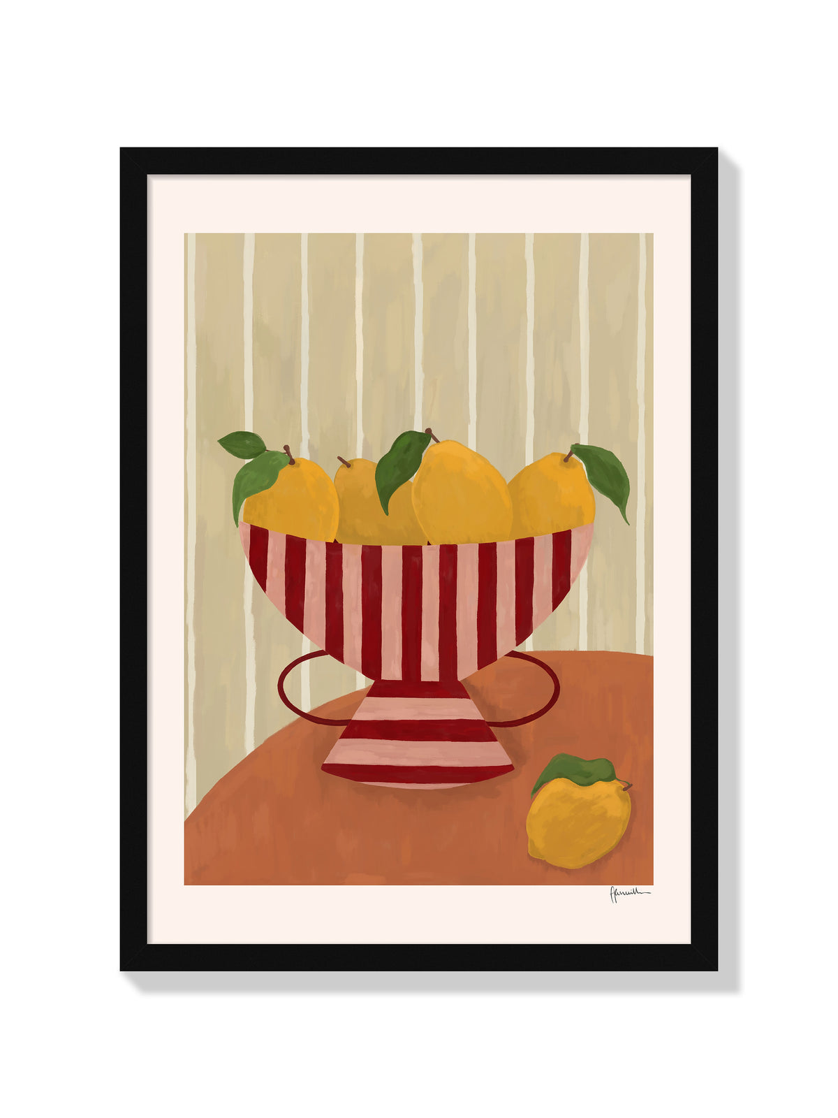 Lemons In Striped Bowl - Frankie Penwill - Black Frame |frame=Black Frame|