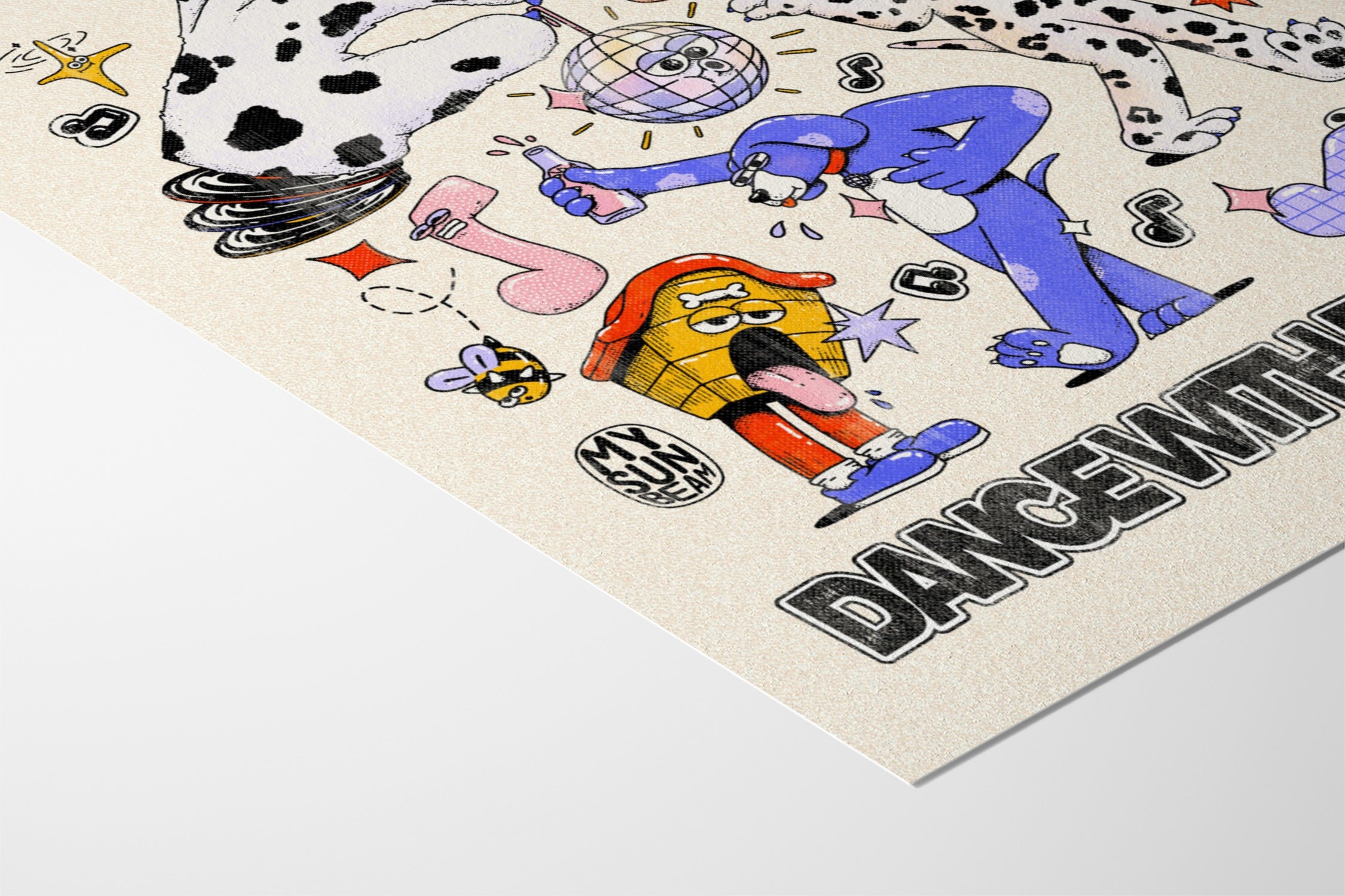 Playful Cartoon Art Print - Dance With Friends by My Sunbeam