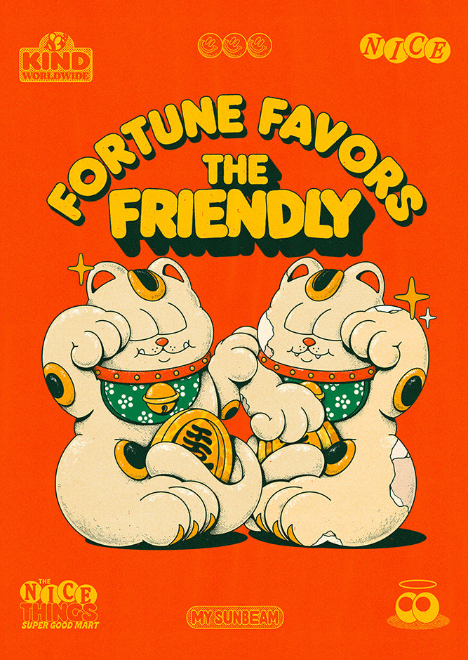 Retro Illustration Art Print - Fortune Favors The Friendly by My