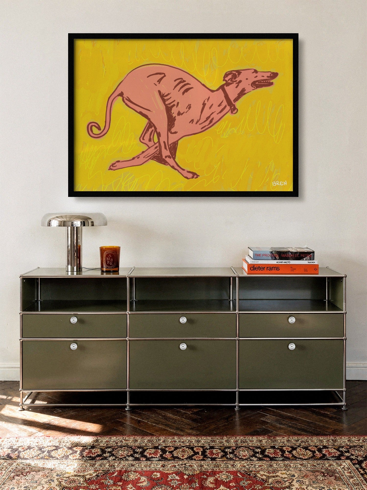 Greyhound Running - Scared of Moths - A_L_Black_140726 [Style = A_L_Black_140726] |frame=A_L_Black_140726| |type=lifestyle|