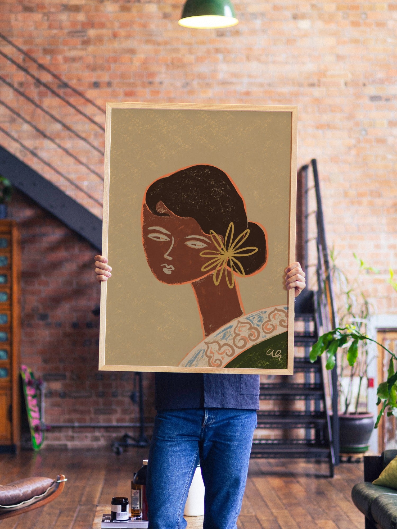 Lady In Green - Arty Guava - A1 - Natural Wood Frame |frame=A1 - Natural Wood Frame| |type=lifestyle|