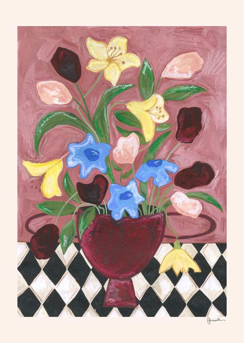 Colourful Bunch In Burgundy Vase - Frankie Penwill