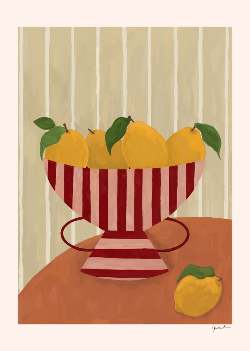 Lemons In Striped Bowl - Frankie Penwill