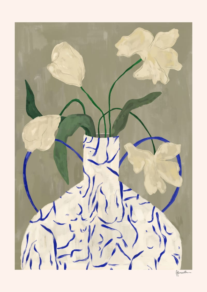 Off White Flowers In Lady Vase - Frankie Penwill