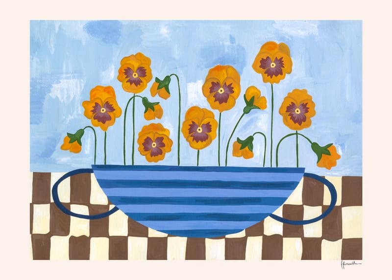 Pansies In Striped Vase - Frankie Penwill