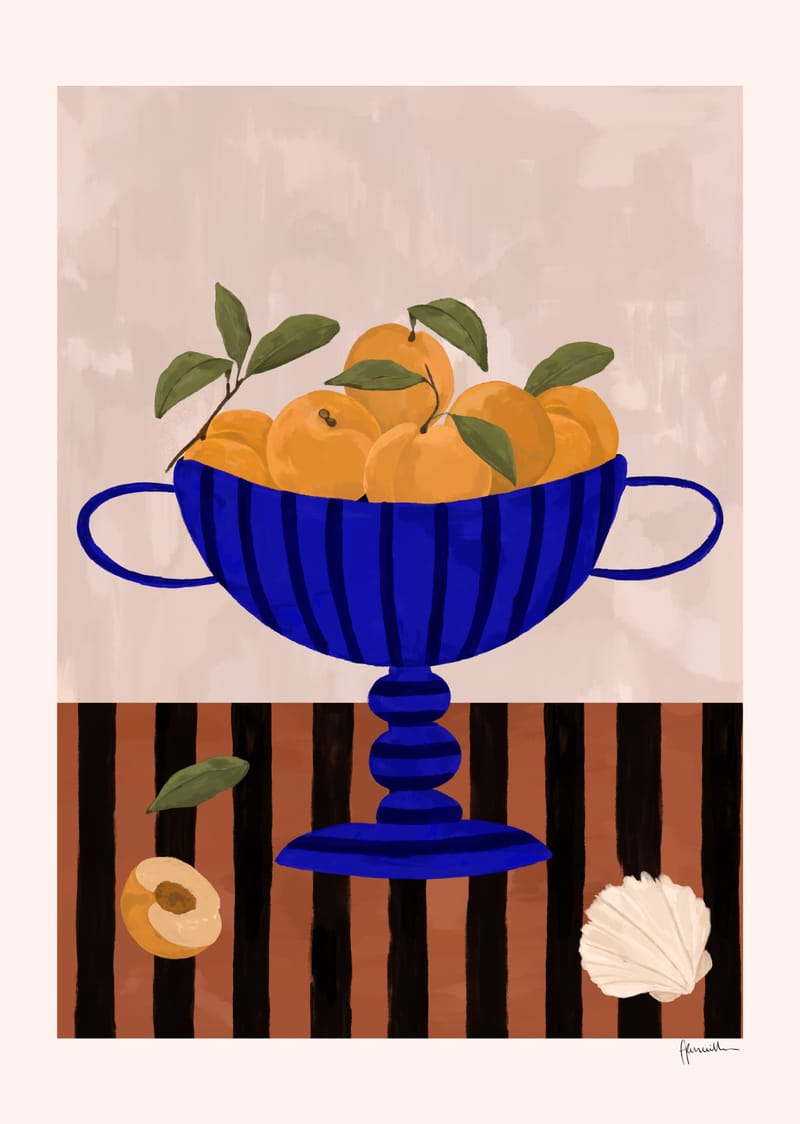 Peaches In Blue Striped Vase - Frankie Penwill