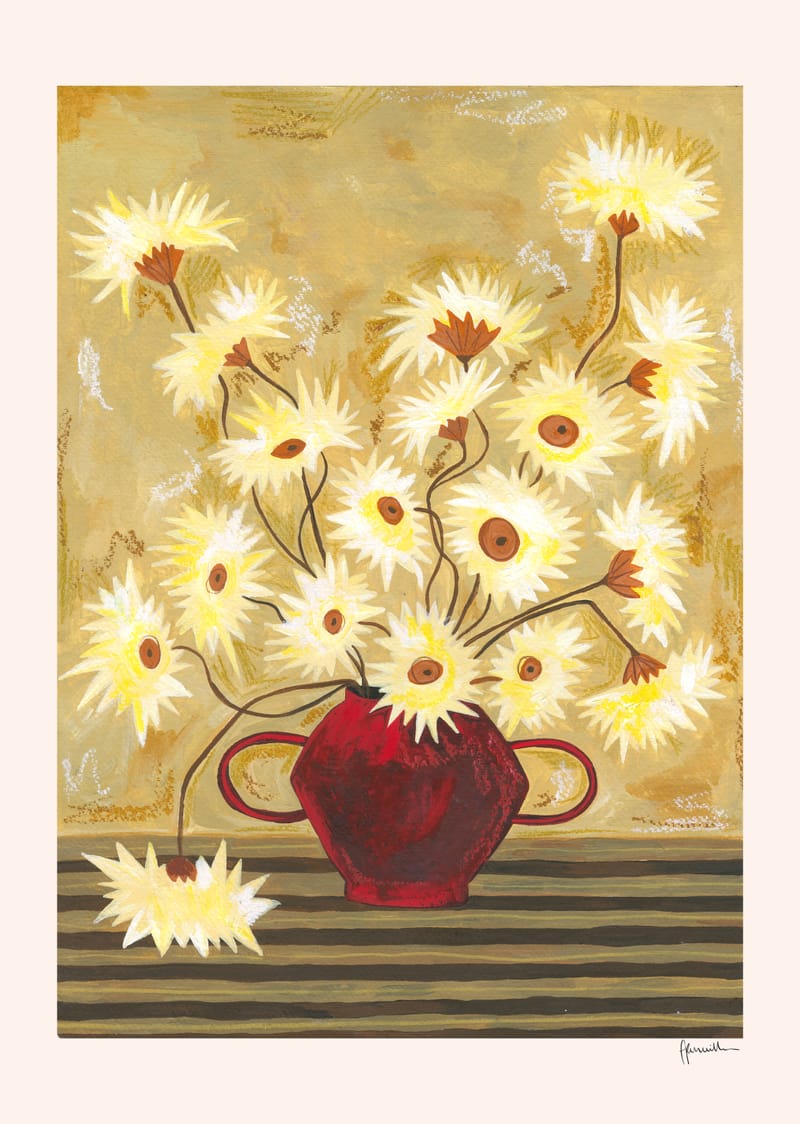 Spiky Gerberas In Red Vase - Frankie Penwill