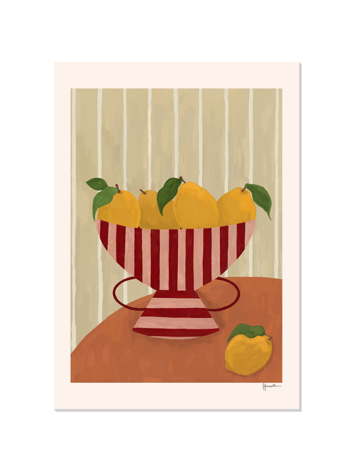 Lemons In Striped Bowl - Frankie Penwill - Unframed |frame=Unframed|
