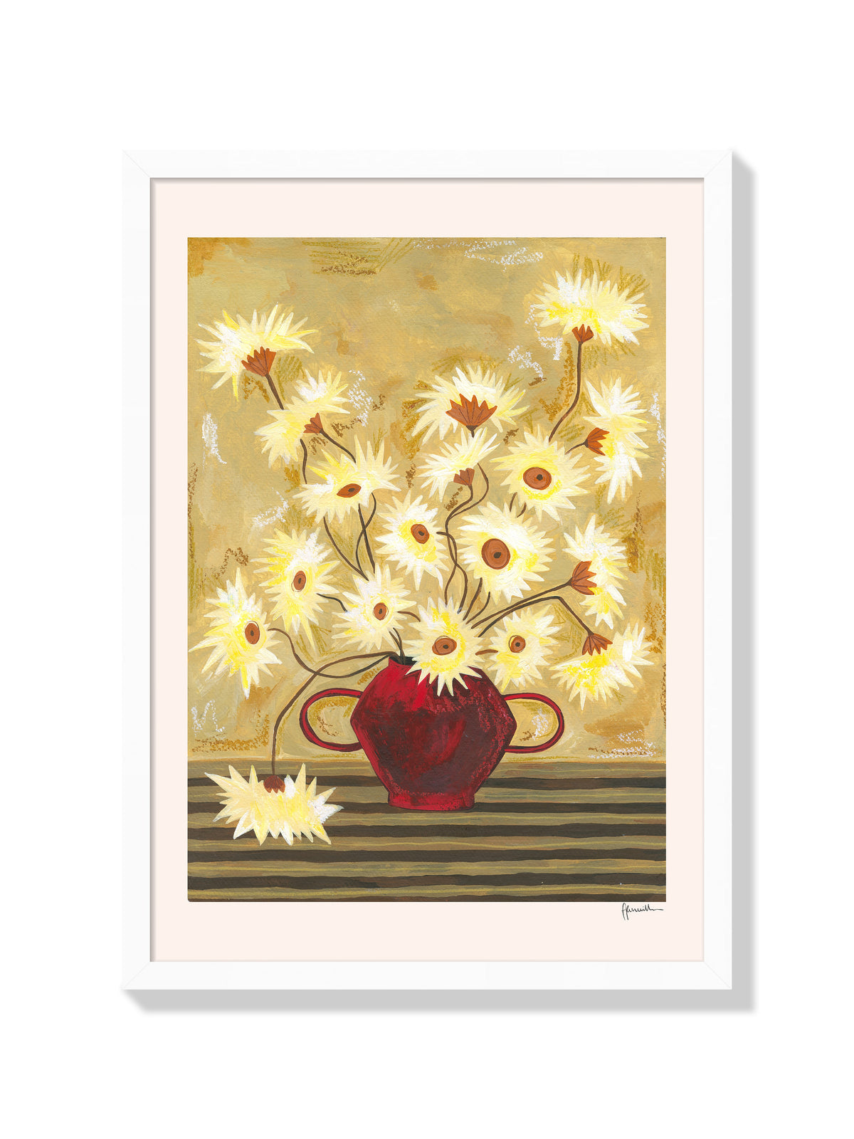 Spiky Gerberas In Red Vase - Frankie Penwill - White Frame |frame=White Frame|