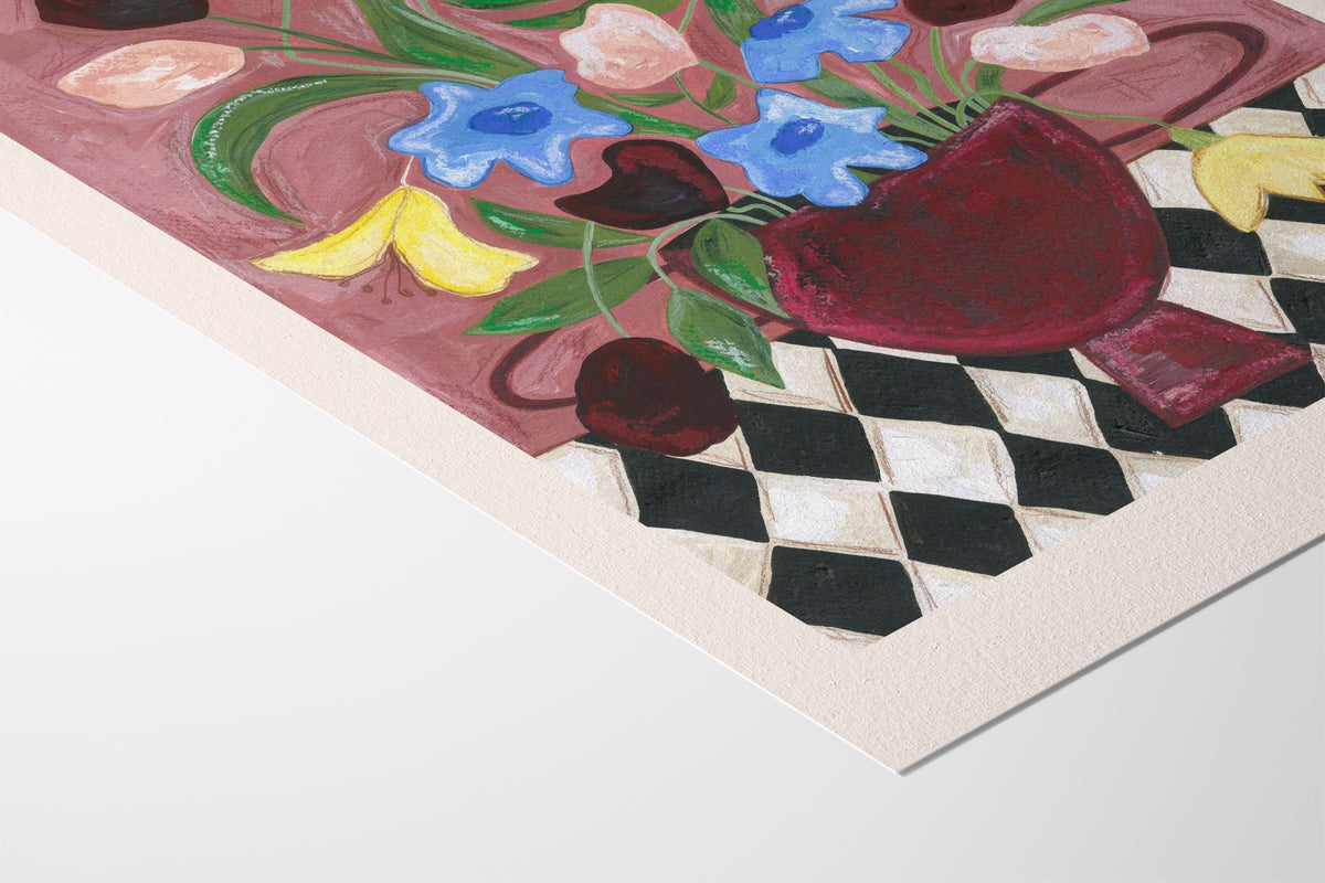 Colourful Bunch In Burgundy Vase - Frankie Penwill - Hahnemuhle German Etching 310gsm |type=paper|