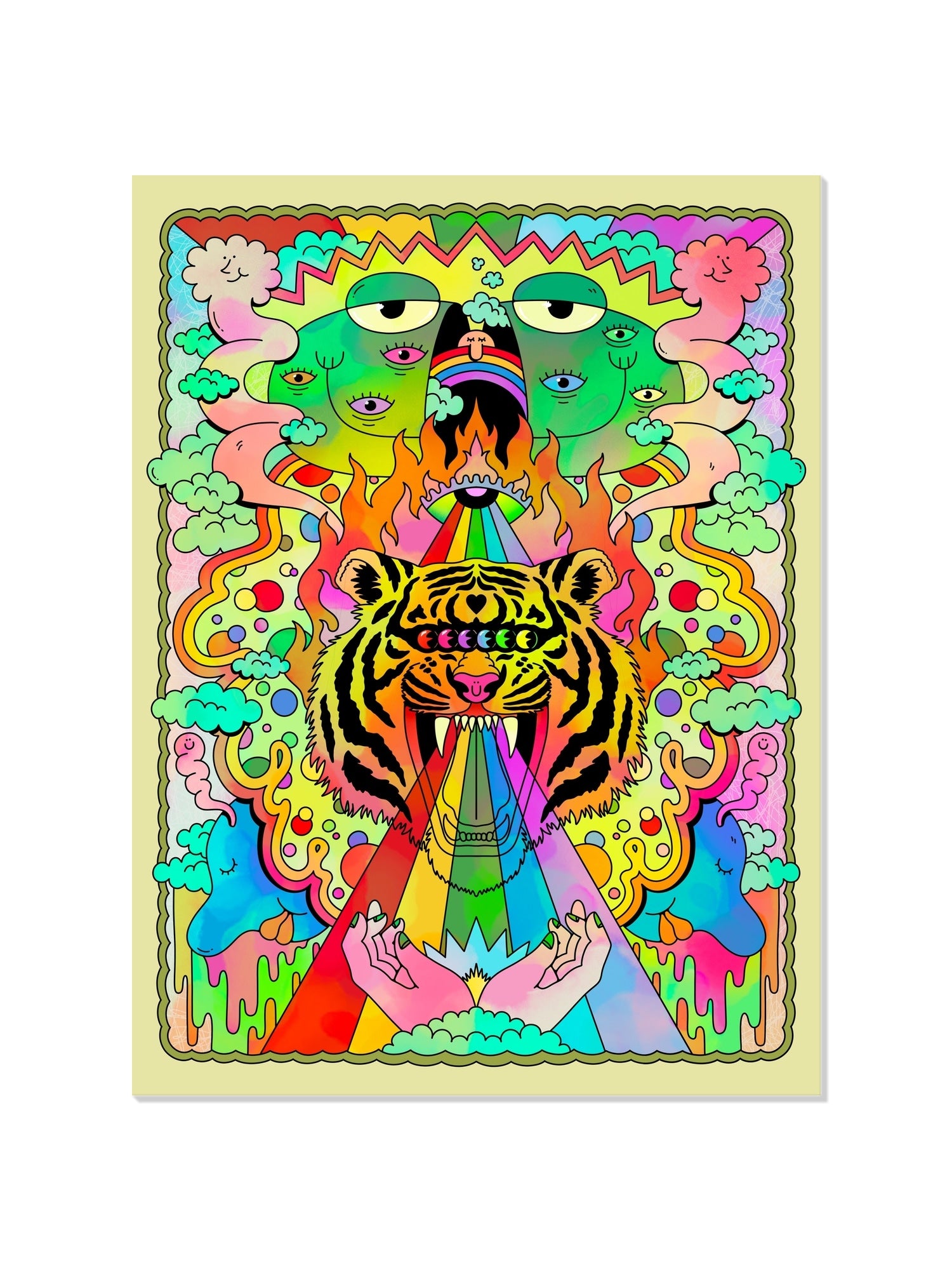 Unframed fine art print "Rainbow Tiger Blood" by James Carey displaying vibrant colors and dynamic patterns. |frame=Unframed|
