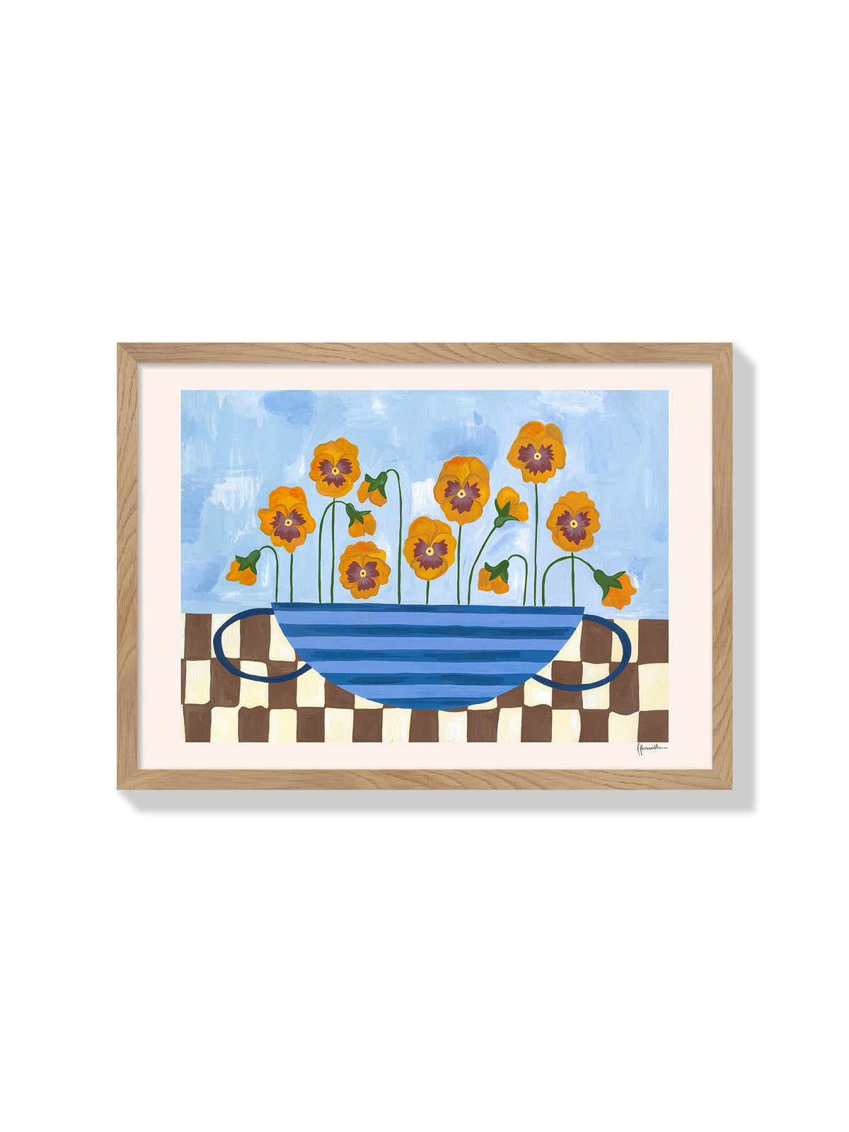 Pansies In Striped Vase - Frankie Penwill - Natural Frame |frame=Natural Frame|