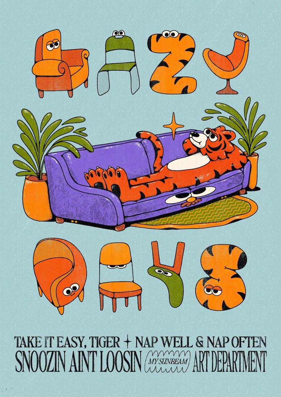 a drawing of a cartoon tiger laying on a couch