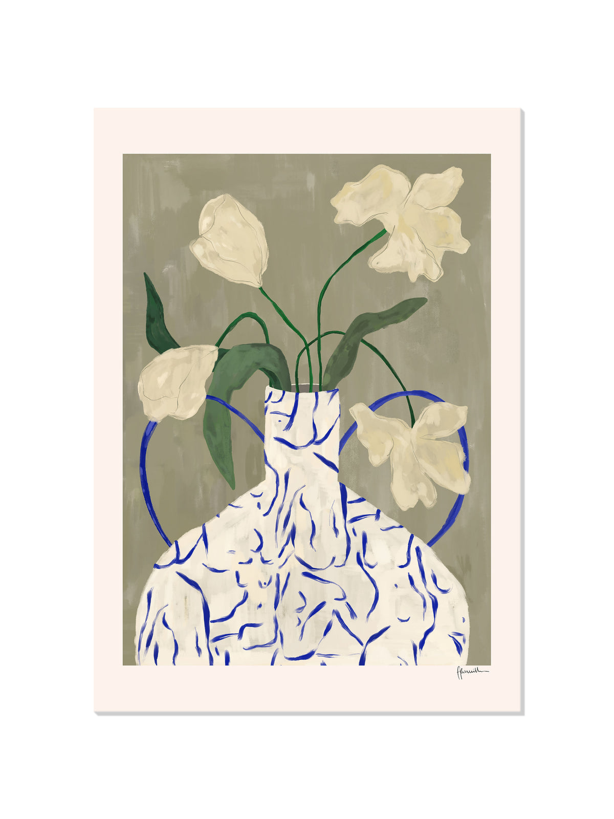 off white flowers in lady vase - Frankie Penwill - Unframed |frame=Unframed|