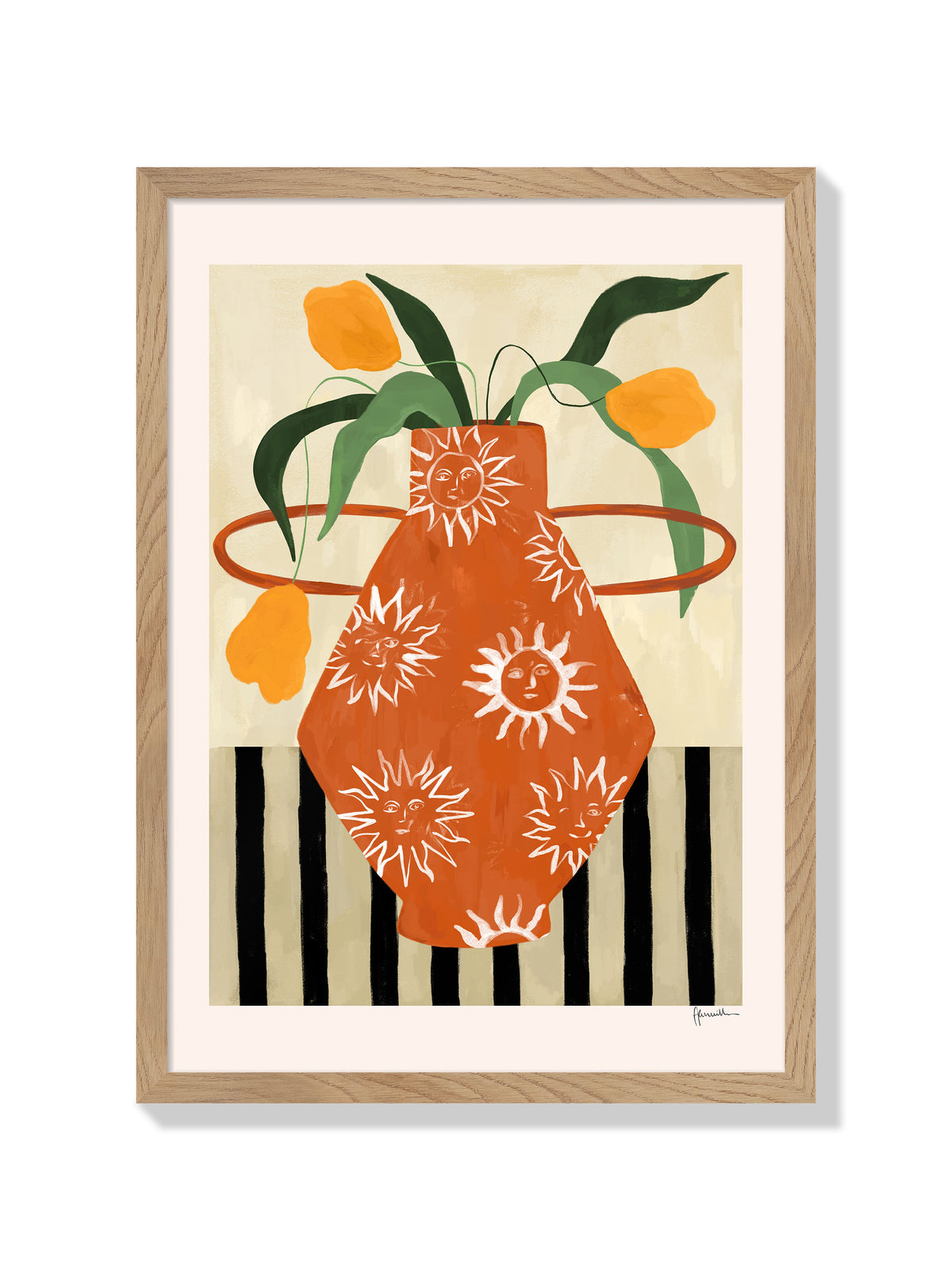 Yellow Flowers In Sun Vase - Frankie Penwill - Natural Frame |frame=Natural Frame|