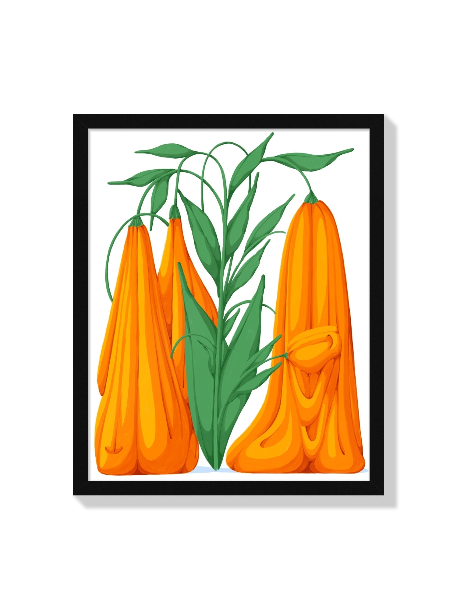 "Melting Flower VII" by Flo Meissner, fine art print in black frame, showcasing vivid floral patterns and dynamic colors. |frame=Black Frame|
