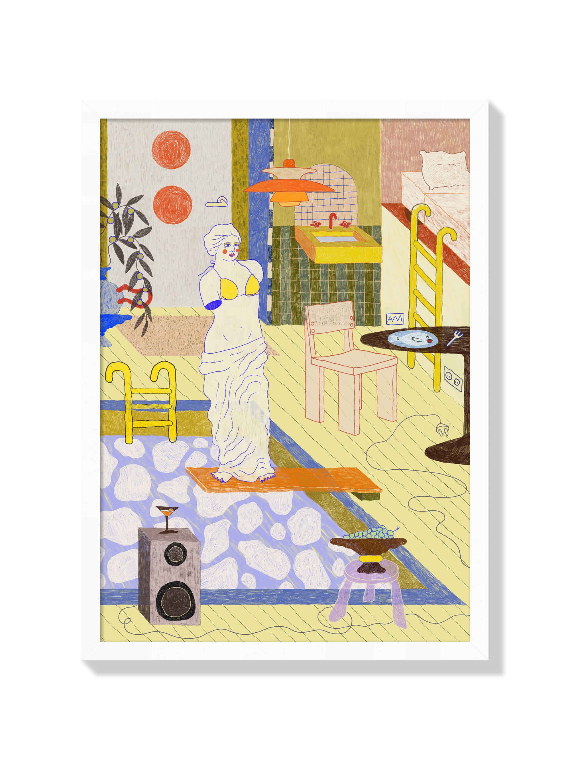HOME AWAY FROM HOME (VENUS MILO GOES SWIMMING) - projekt AM - White Frame |frame=White Frame|