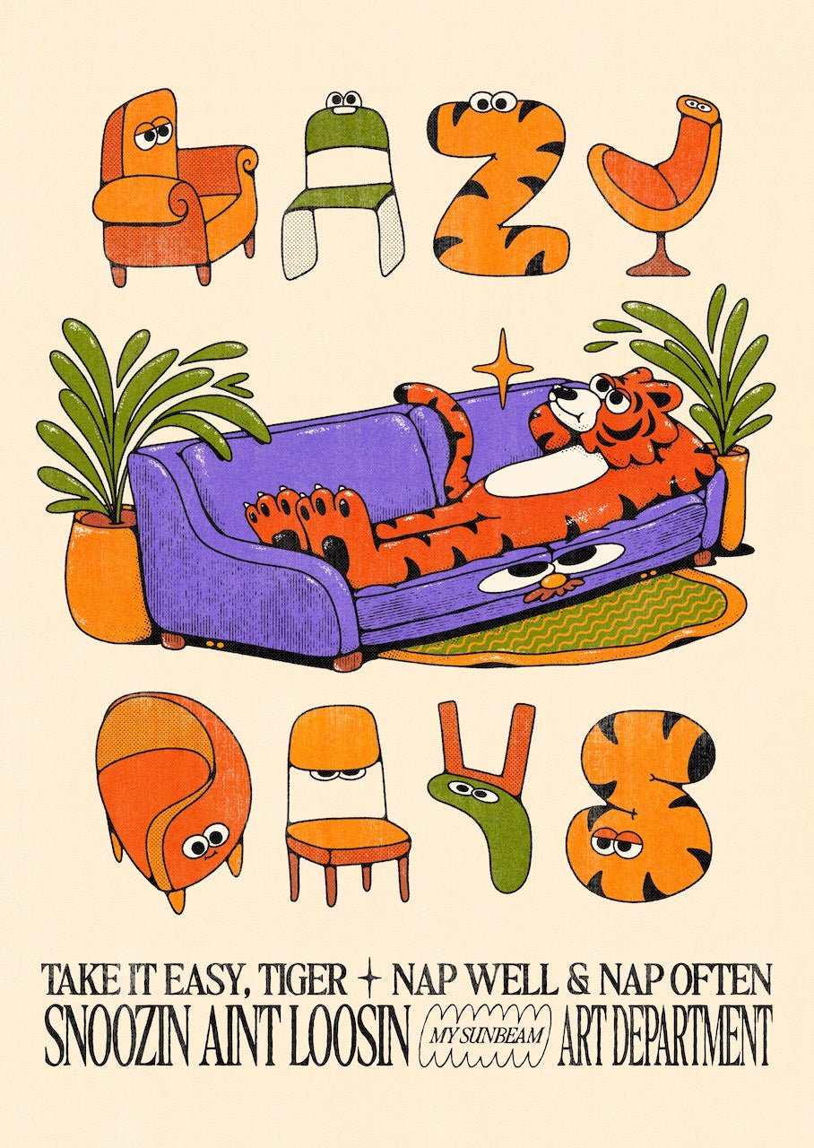 a drawing of a couch with a tiger on it