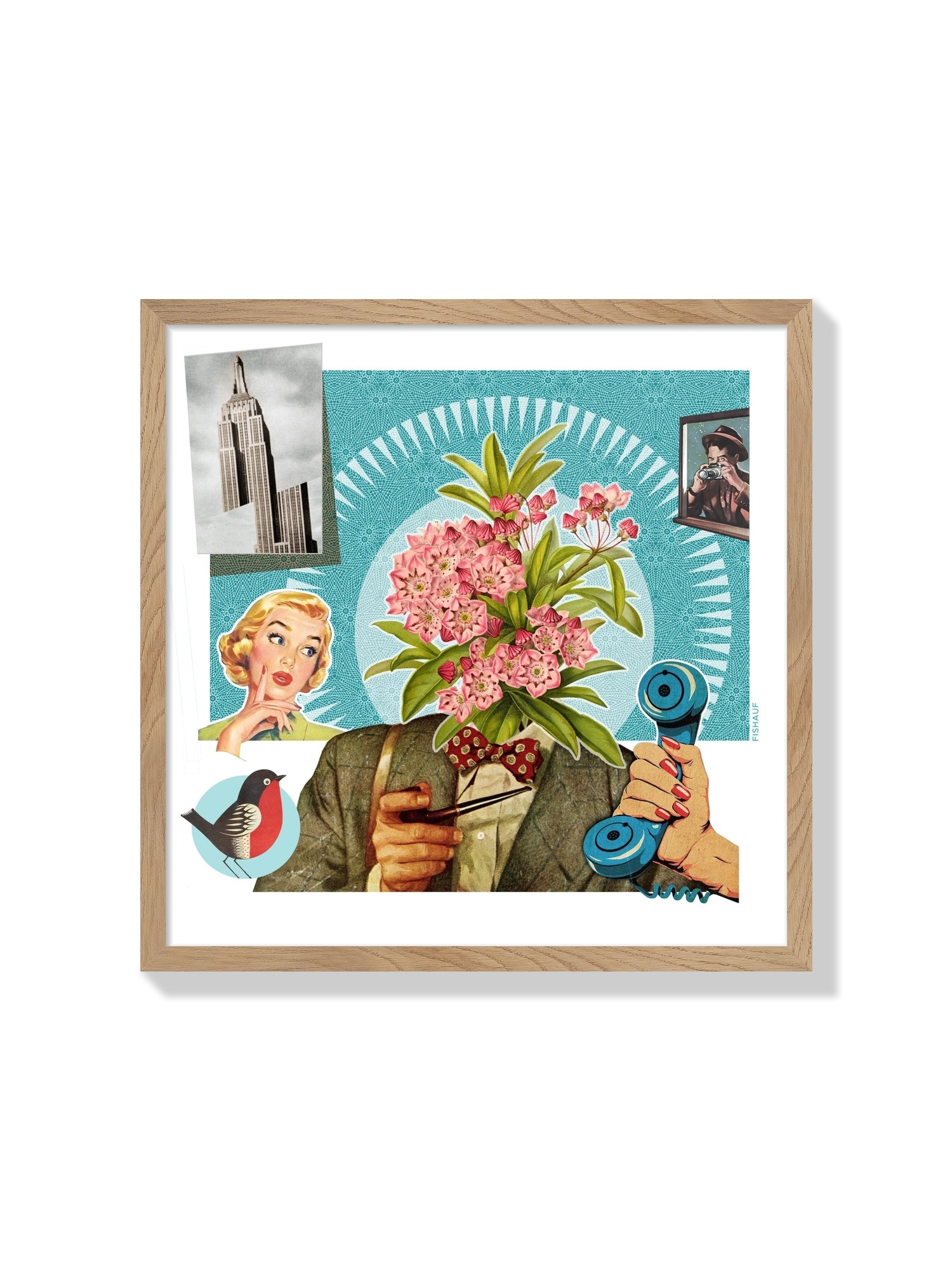 Fine art print "TELEPHONE" by LOUIS FISHAUF in a Natural Frame; vibrant design with a classic touch. |frame=Natural Frame|
