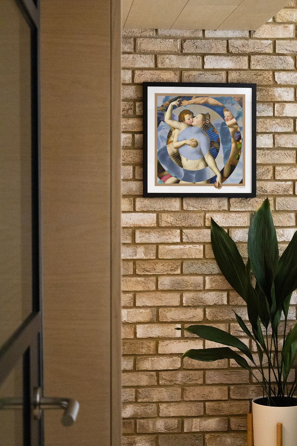 "THE KISS by Louis Fishauf, fine art print in black frame displayed in elegant interior setting" |type=lifestyle|