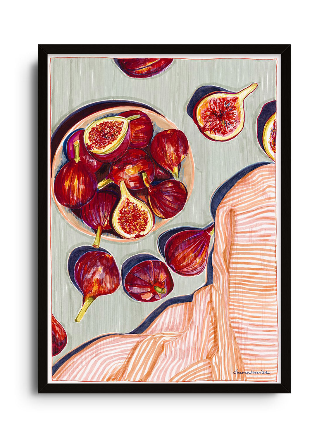 Fine art print "Figs" by Emma Louise in black frame. Elegant artwork display, perfect for home or office decor. |frame=Black Frame|