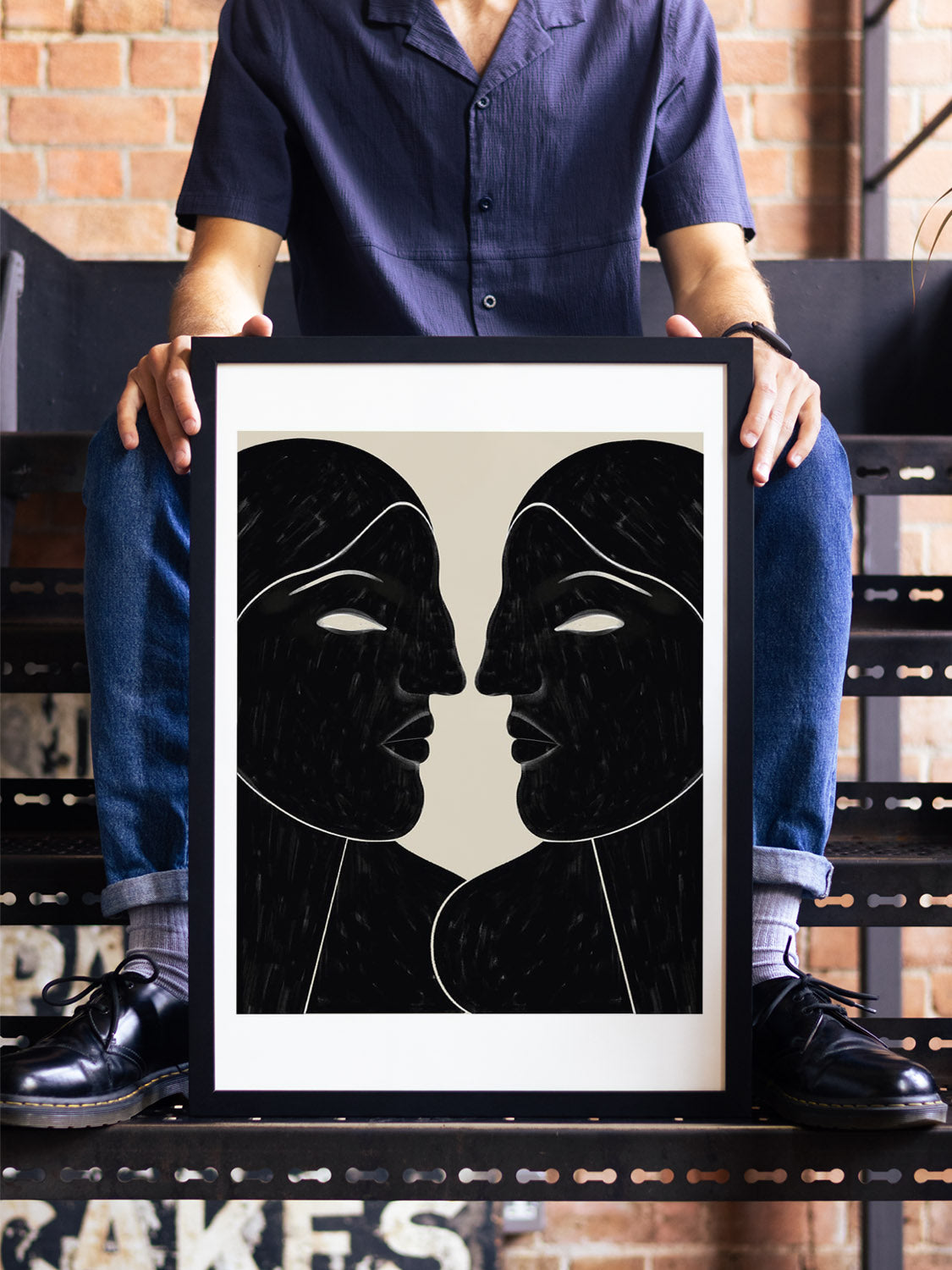 "Watching You Watching Me" by Erika Lourenço, fine art print in black frame, displayed in elegant interior setting. |type=lifestyle|