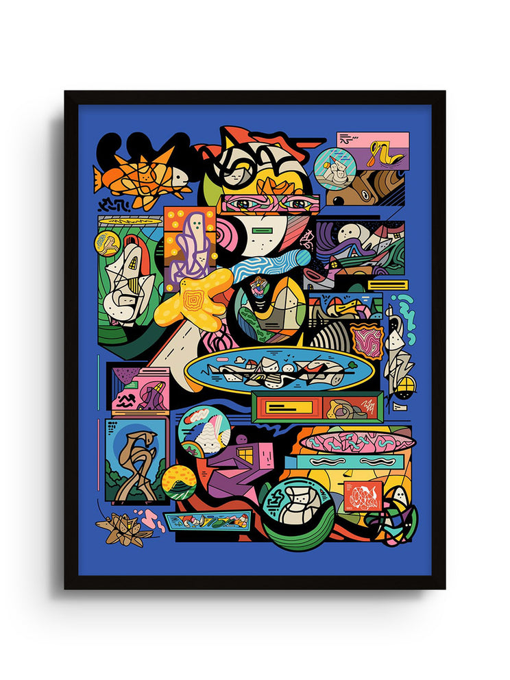 "Tuhrt" by Ori Toor, fine art print in black frame, abstract composition with vibrant colors, e-commerce display |frame=Black Frame|