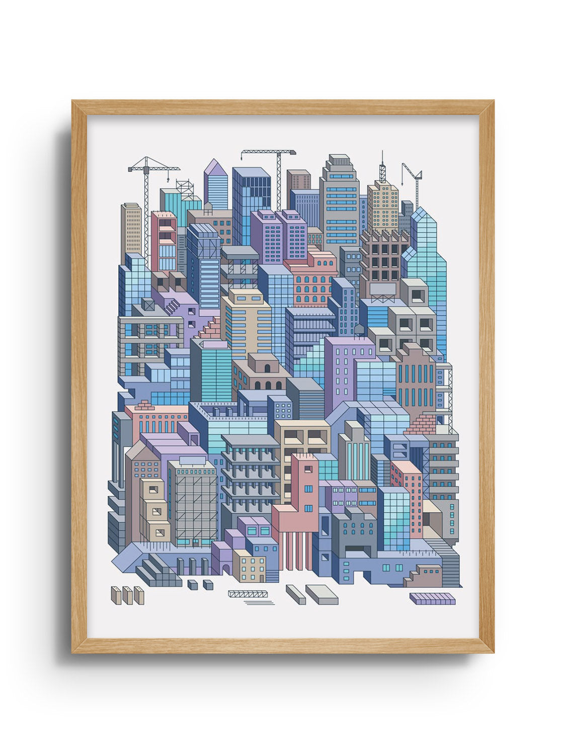 "City Builders (Daytime)" by Rick Crane in Natural Frame - Fine Art Print Display |frame=Natural Frame|