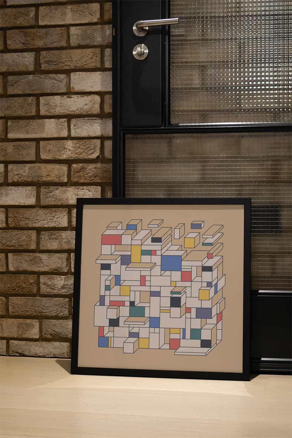 "Mental Block 13" by Rick Crane displayed in styled interior, fine art print in black frame |type=lifestyle|