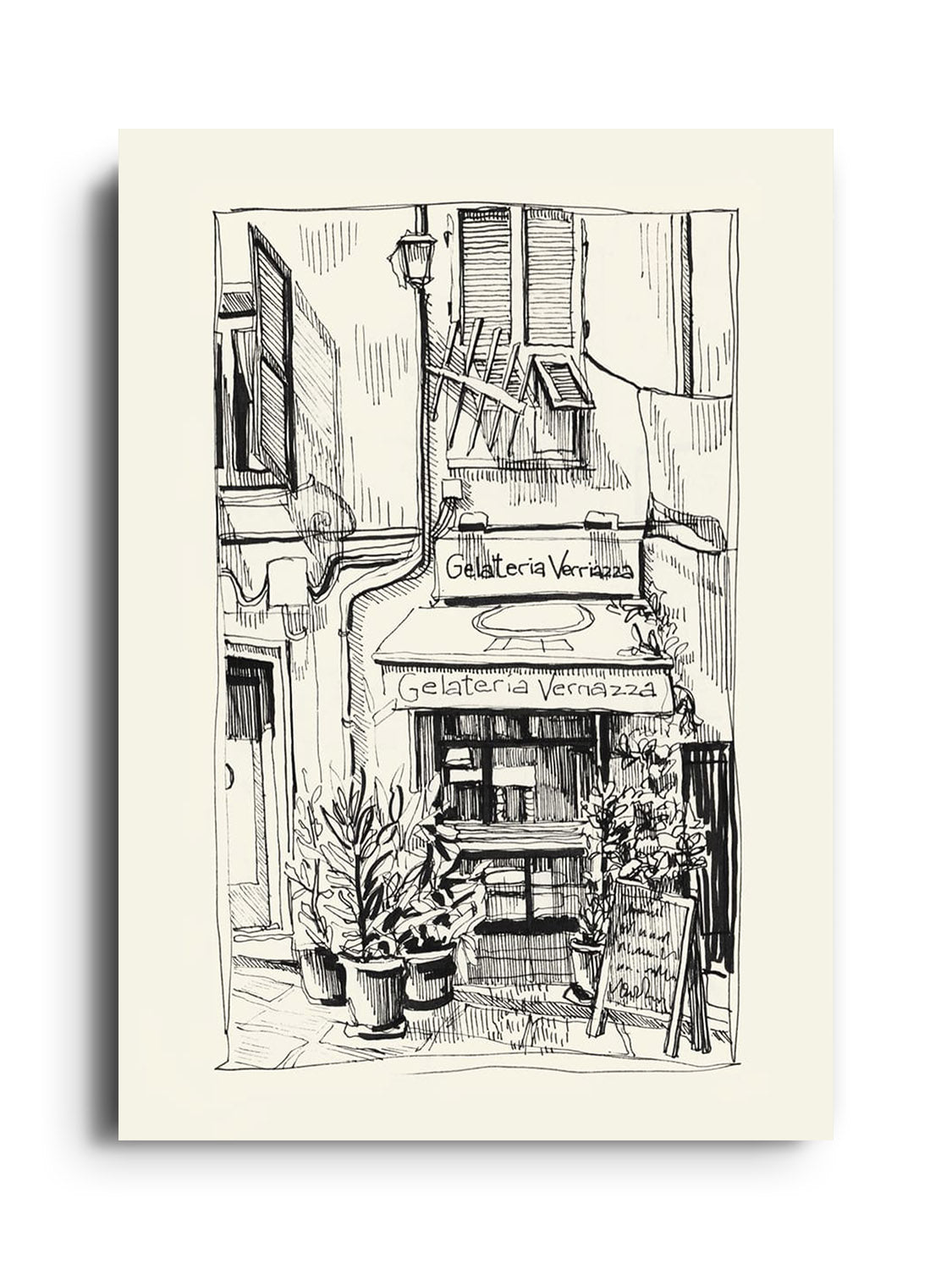 "Sun On Gelateria Verriazza" by Emma Louise, fine art print displayed unframed |frame=Unframed|