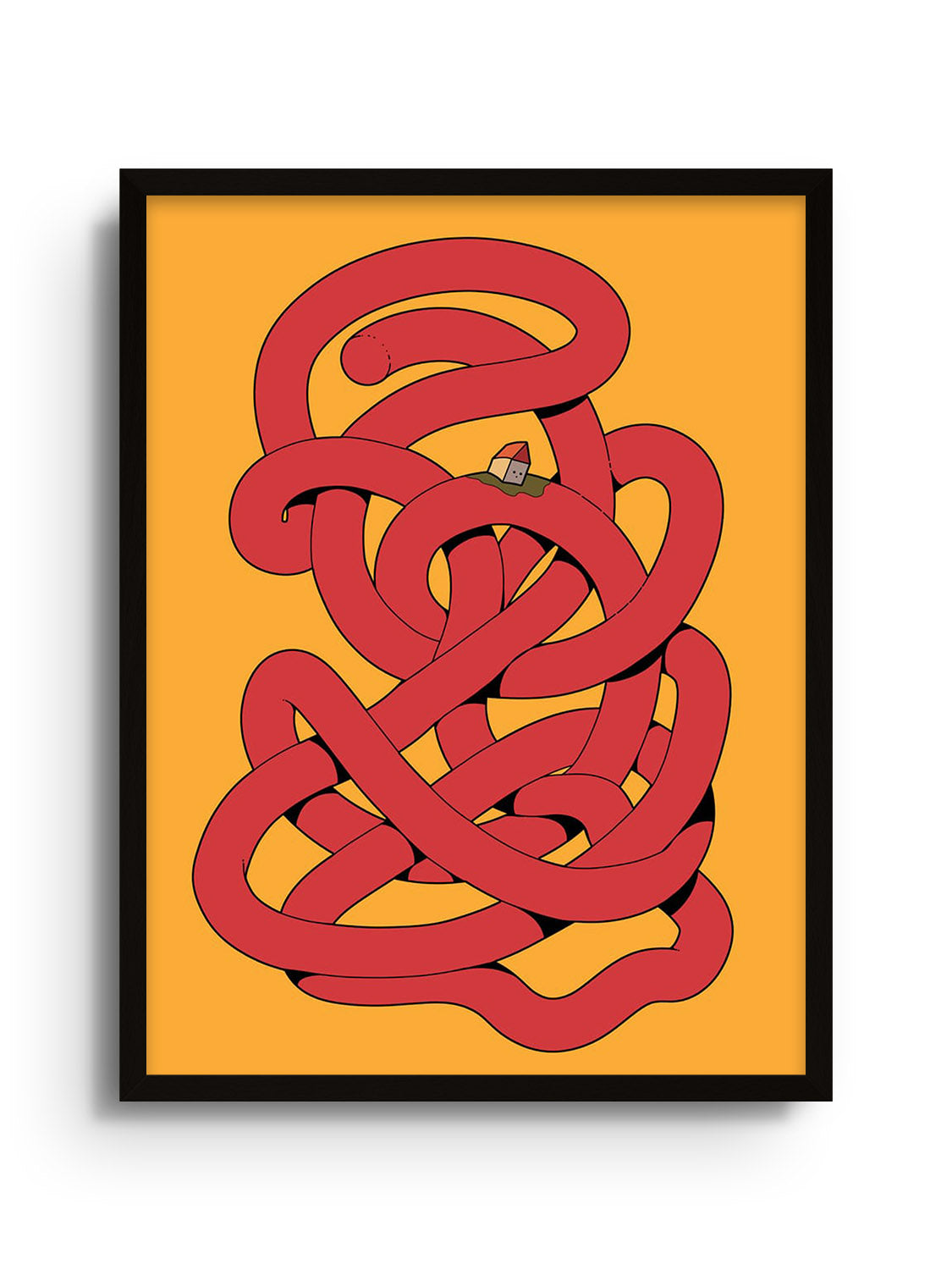 Fine art print "Noodle" by Ori Toor in black frame, showcasing abstract shapes and vibrant colors. |frame=Black Frame|
