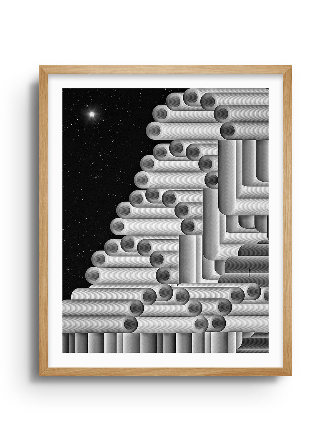 "Apparatus" by Michael Strevens, fine art print in natural frame, elegant depiction of abstract apparatus in striking hues.