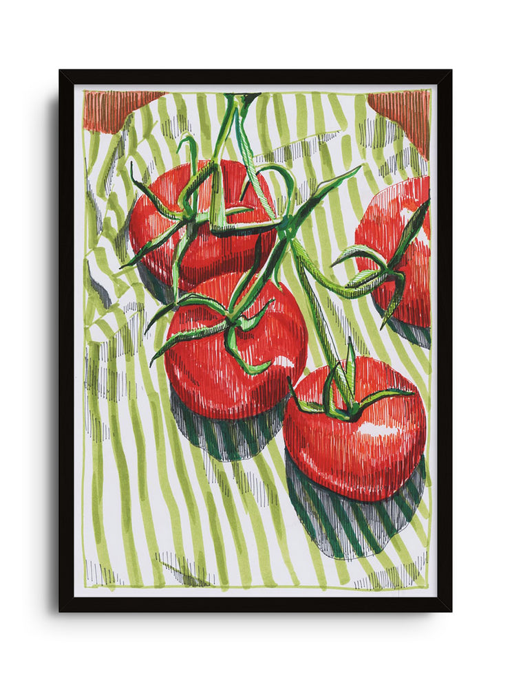 "Vine Tomatoes" by Emma Louise, fine art print in black frame |frame=Black Frame|