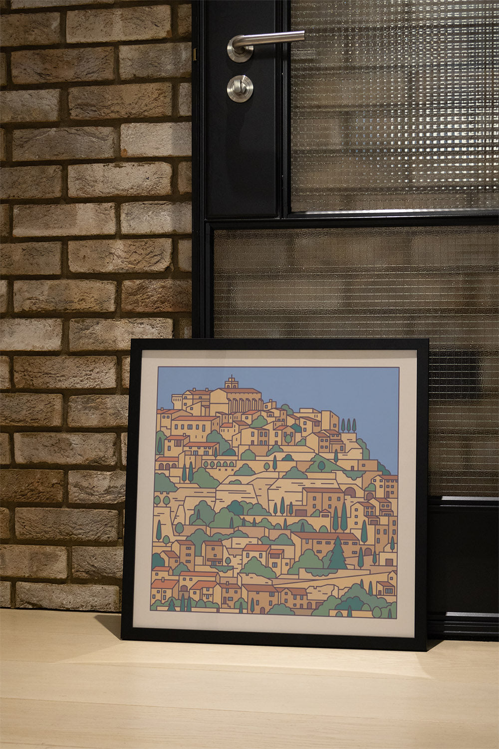 "Settlements 12 – Gordes, France by Rick Crane, fine art print in black frame, styled interior setting display" |type=lifestyle|