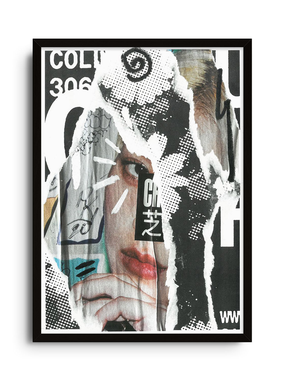 Fine art print "MY CITY" by Chico Leong in black frame, urban cityscape artwork.