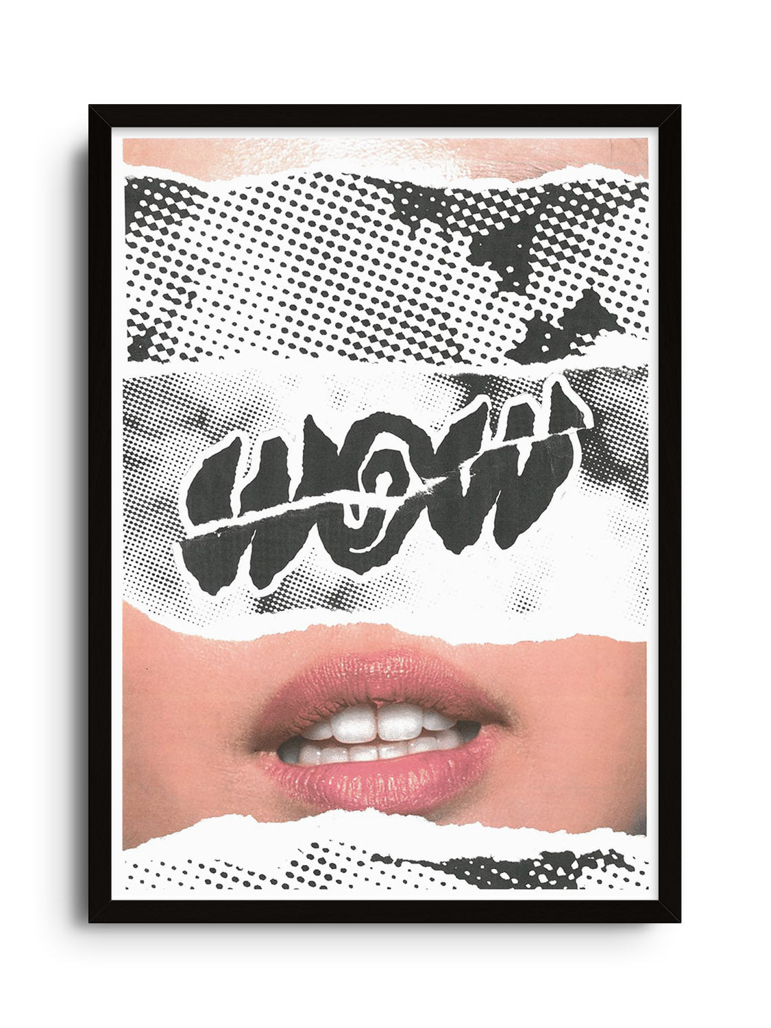 Fine art print "WOW A1 size" by Chico Leong in black frame displaying abstract design elements. |frame=Black Frame|