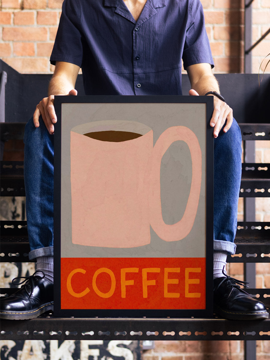 "Coffee" by Sophie Deller displayed in styled interior, fine art print in black frame. |type=lifestyle|