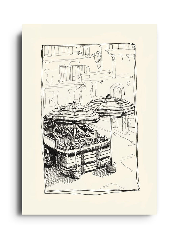 "Fruit Stands" fine art print by Emma Louise, unframed; vibrant fruit depiction in an elegant, frameless display. |frame=Unframed|