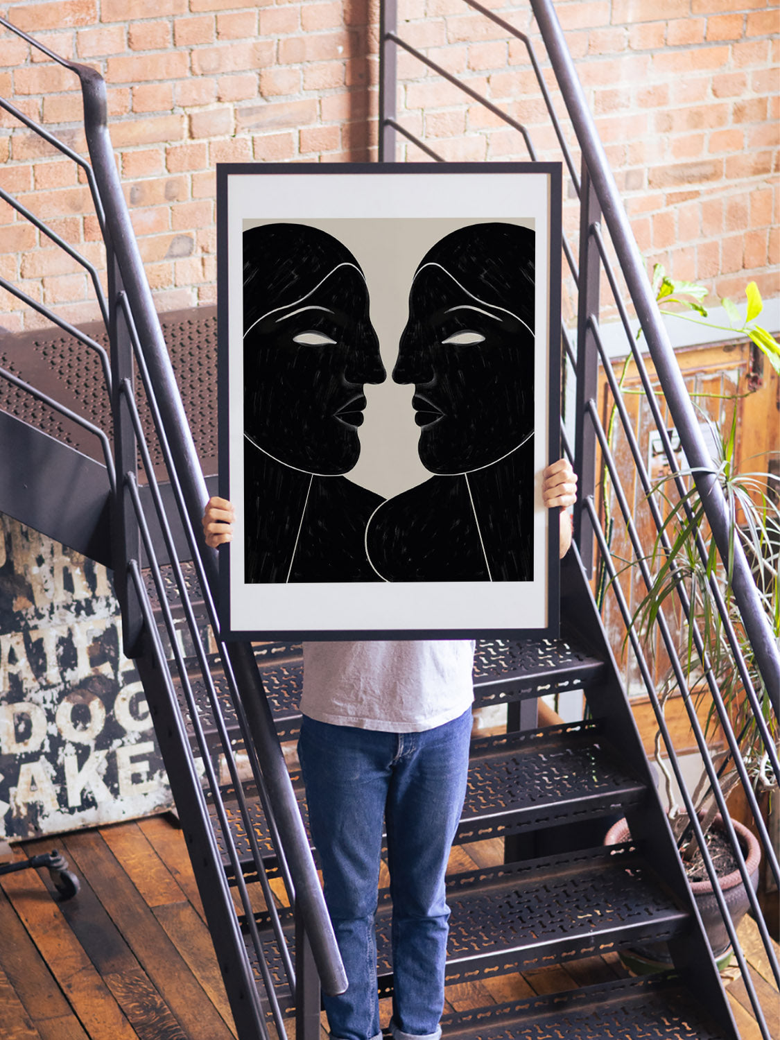 "Watching You Watching Me" by Erika Lourenço, fine art print in black frame, displayed in chic interior setting. |type=lifestyle|