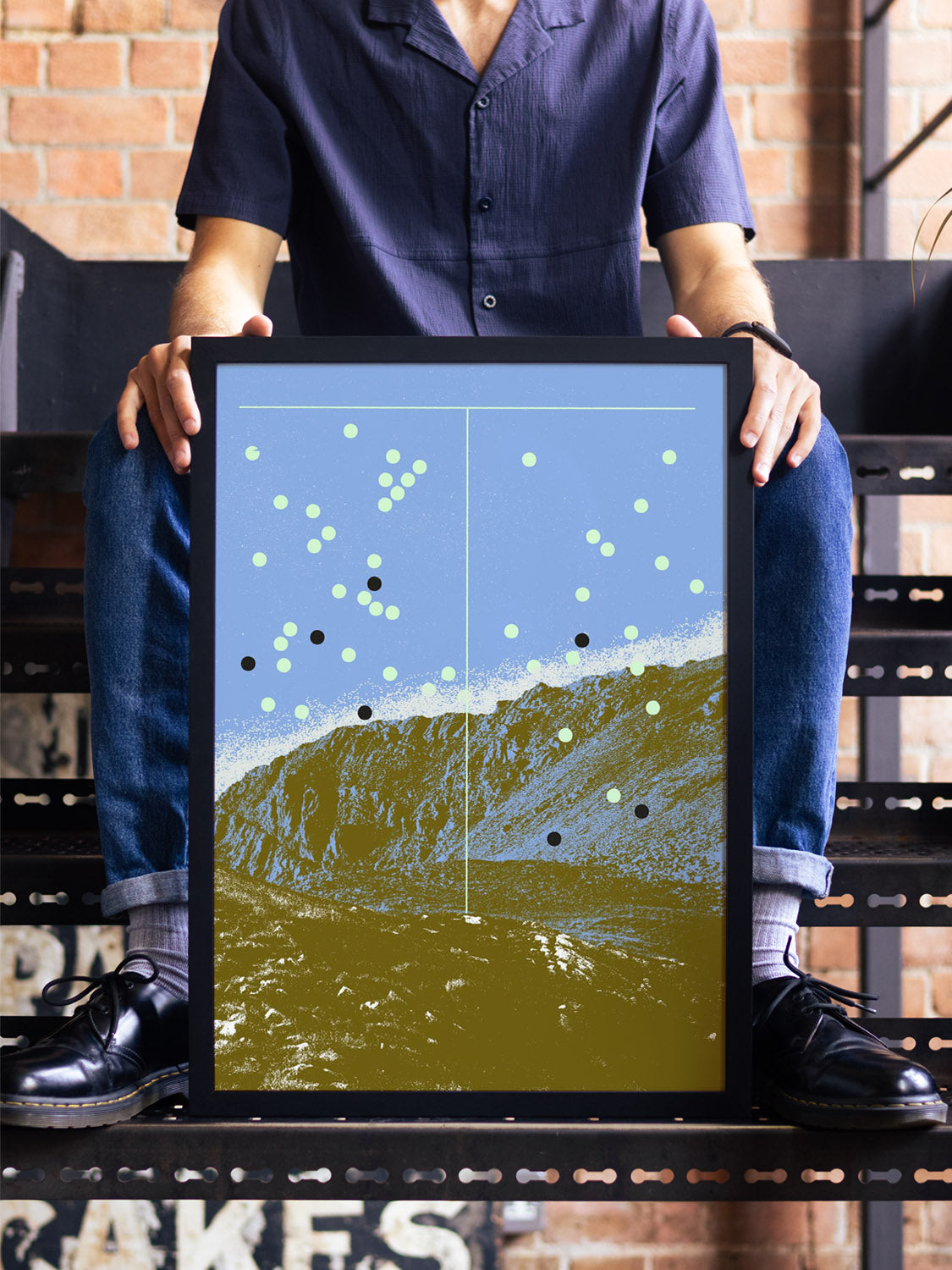 "Korab" by Dusan Lilic displayed in a styled interior, fine art print in black frame |type=lifestyle|