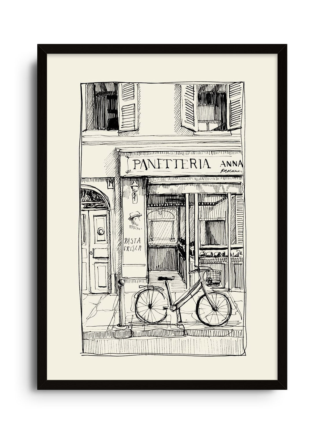 Fine art print "Panetteria" by Emma Louise in black frame, highlighting exquisite details in this elegant framed display. |frame=Black Frame|