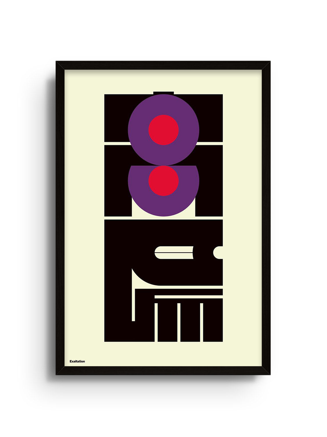 Fine art print "高揚 (Exaltation)" by Kenichi Minami in black frame, vibrant abstract design displayed vividly.