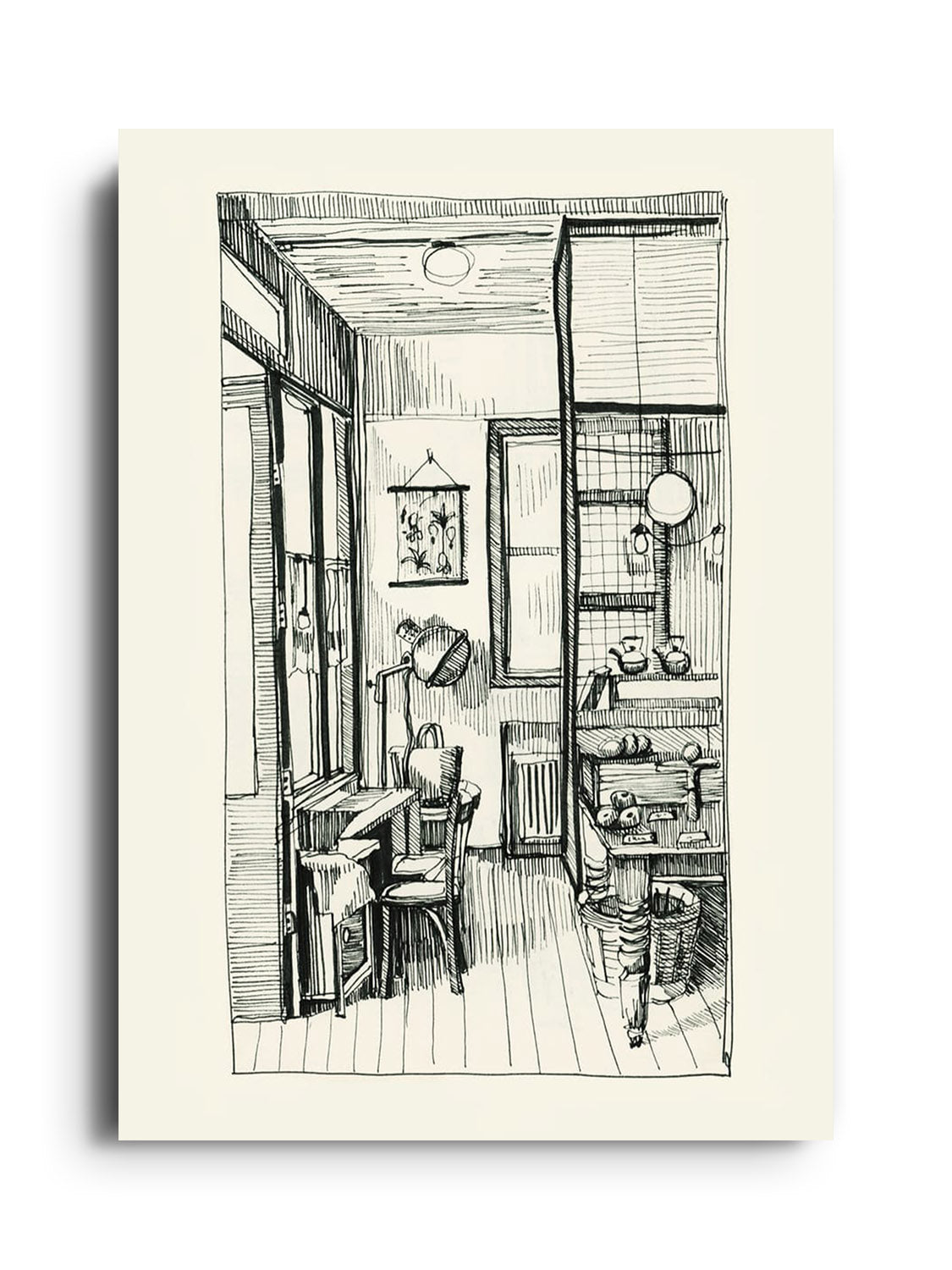 Fine art print "Interiors" by Emma Louise, unframed, showcasing an abstract portrayal of a serene living space. |frame=Unframed|