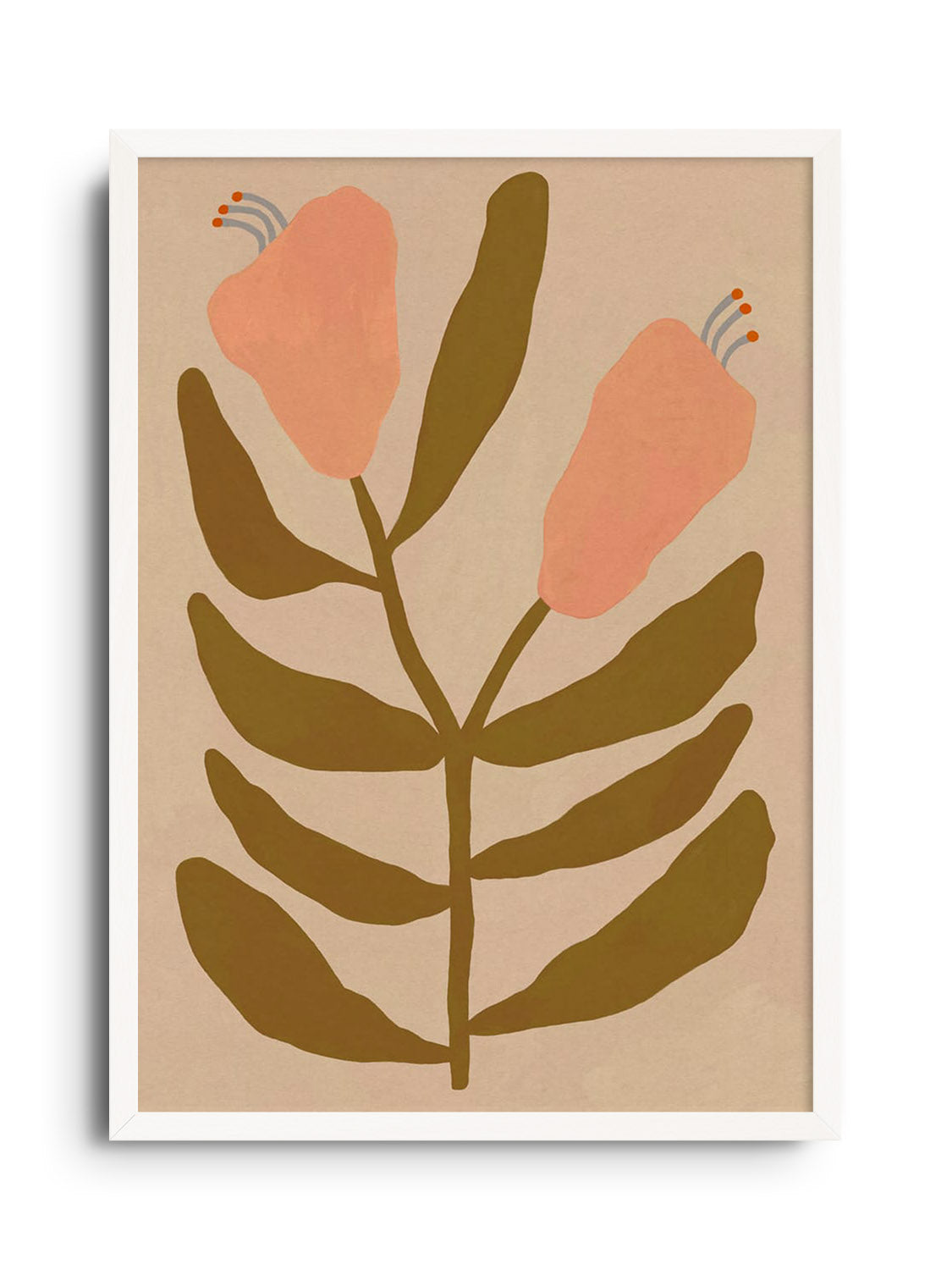 "Pretty And Pink" by Sophie Deller print in white frame, fine art displayed showing vibrant colors and intricate details. |frame=White Frame|